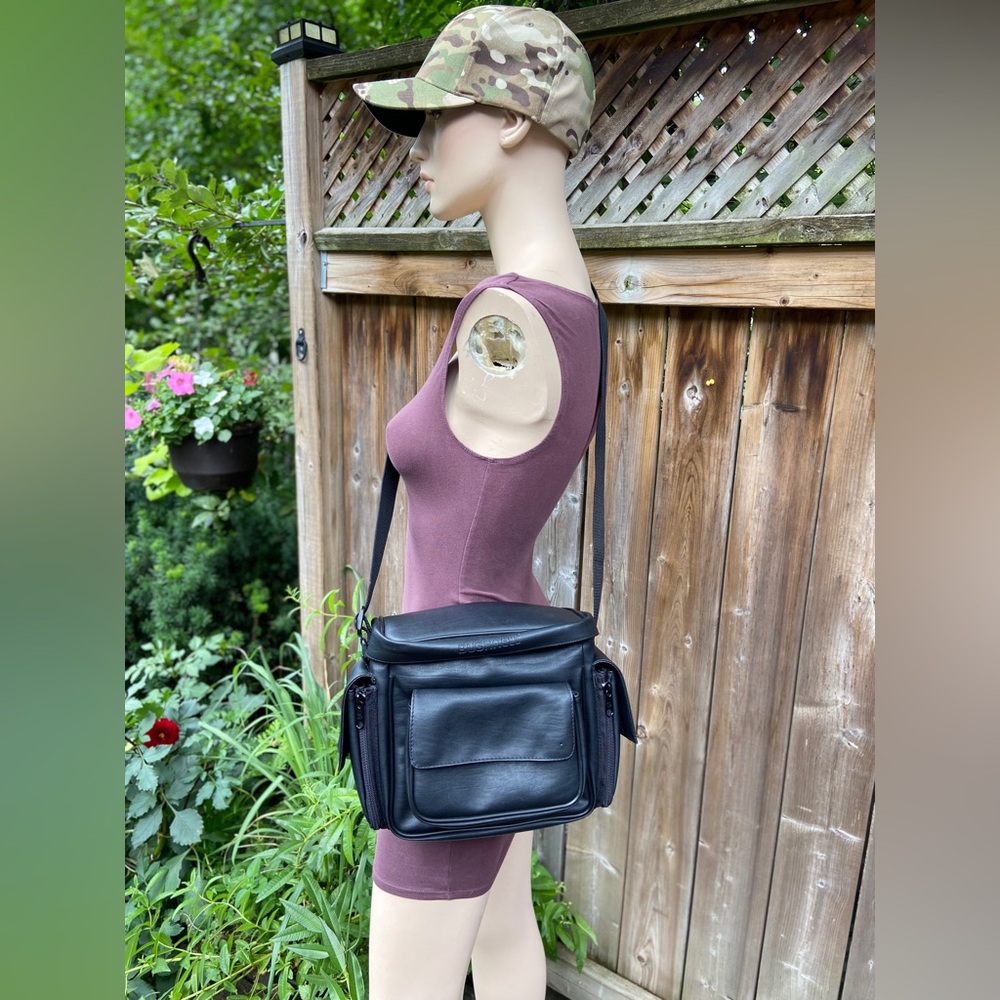 Black Faux Leather Crossbody DSLR Camera Bag